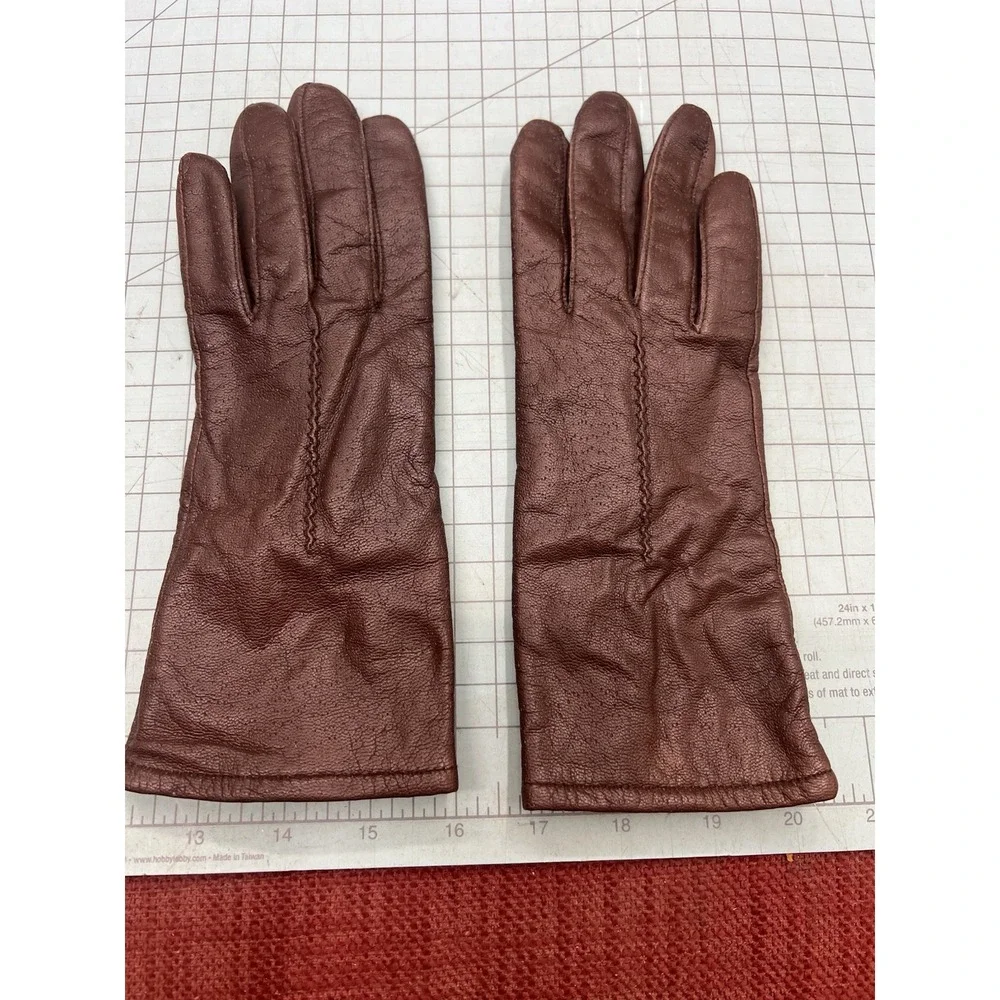 Vintage Brown Fowns Brown Leather Gloves Lined Size 7.5